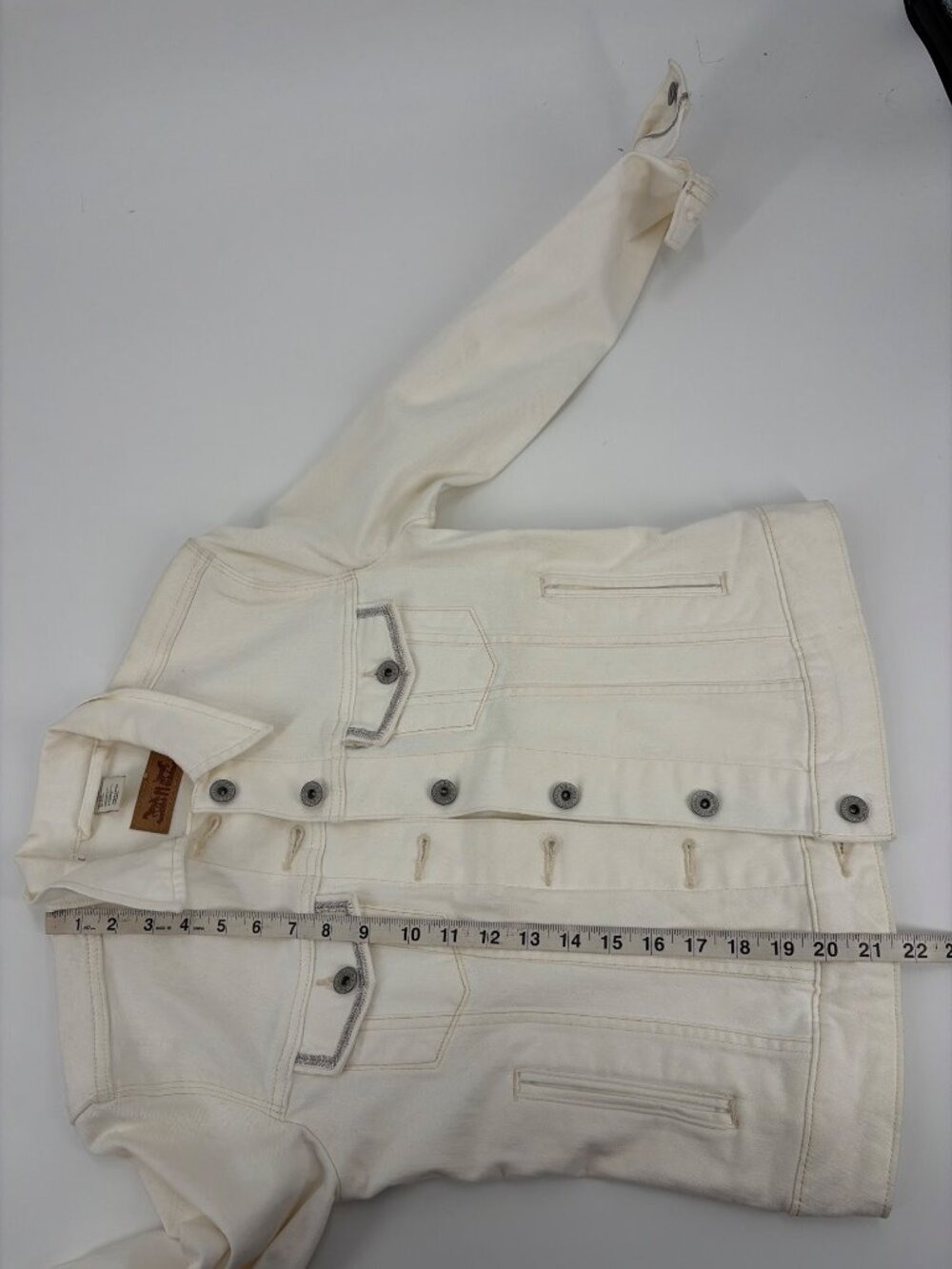 Levis Womens Small Denim Jacket Ivory Button-Front Silver Trim Casual Western - Picture 9 of 11